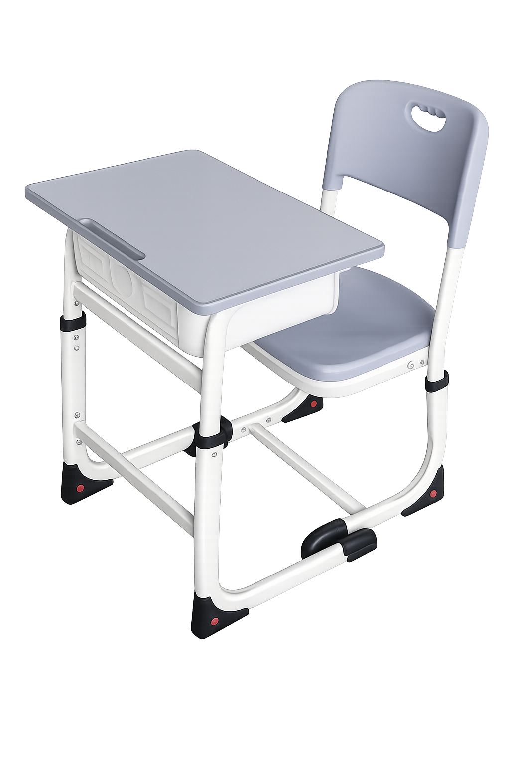 Nigerian student using iron plastic student desk in classroom